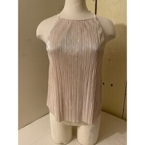 Lush Size Medium Women's Crinkle Shine Tank‎ Top High Neck Casual Dressy